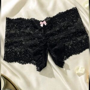 Womens black lingerie sexy floral Lace crotchless panty with bow